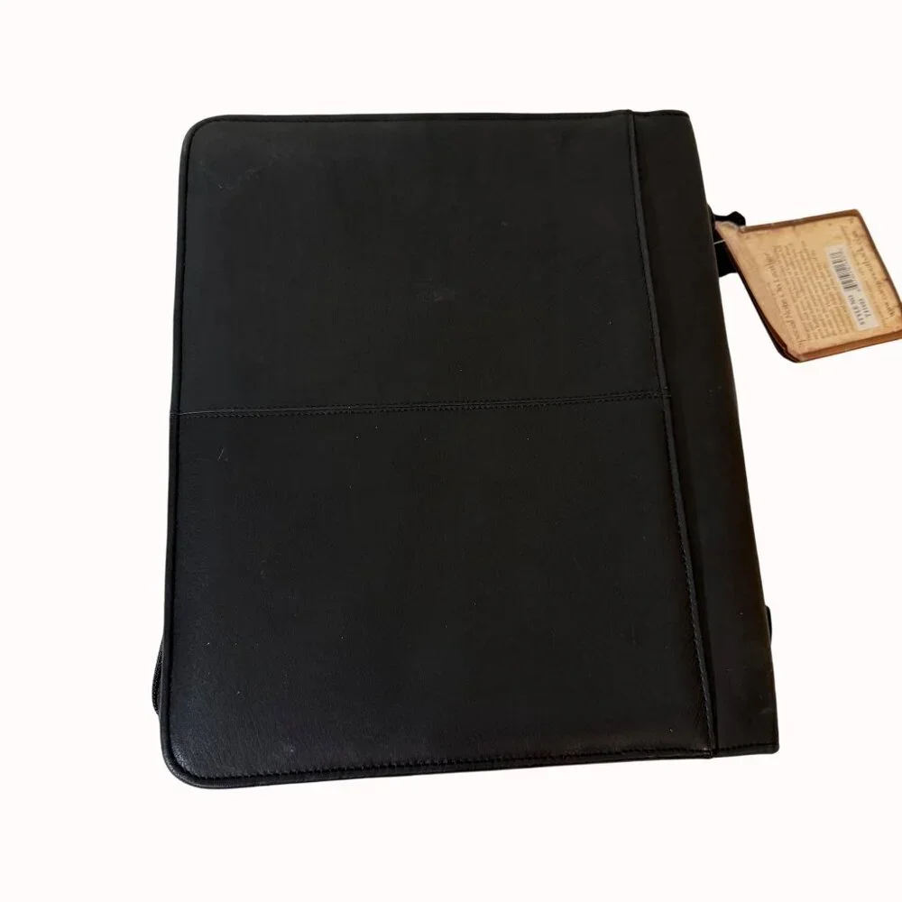 Canyon Outback Pebbled Leather Portfolio Zippered 3 Ring Binder Black GE Embosse